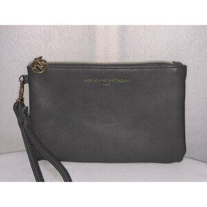 Adrienne Vittadini Large Wallet Wristlet Pouch Gray Gold